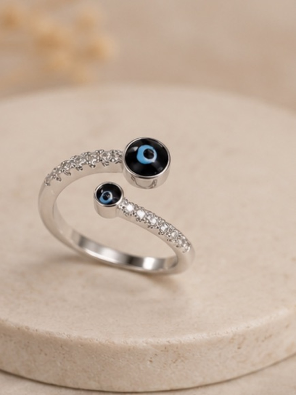 3 for $30 Evil Eye Pavé Open Band Ring — Silver with Blue Accents